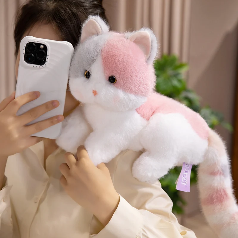 Hot Wholesale Cartoon Long Tail Cat Plush Doll Pillow Colorful Striped Soft Animal Stuffed Toy Home Decoration Gift For Children
