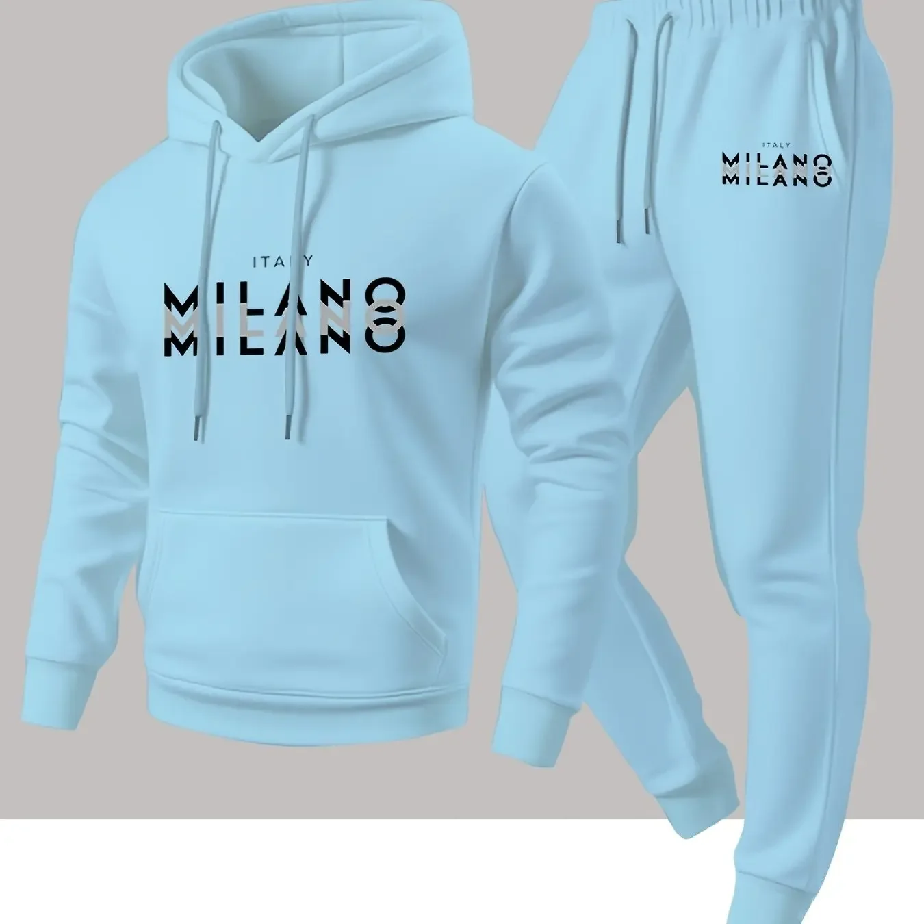 New autumn hoodie hooded set for men and women MILANO letter print with drawstring and pocket for daily warmth and comfort view 5