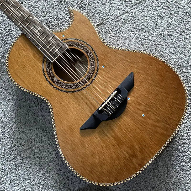 G729 10 Strings Acoustic Guitar Solid Red Cedar Single Board Body Fishman Electronics 20 Fret Fingerboard