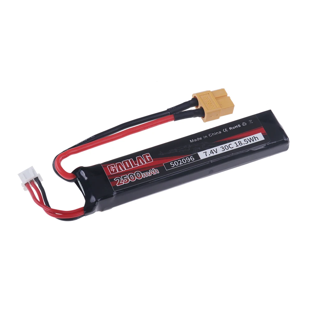 Batería Lipo 7,4 de 2500 V, 502096 mAh, 30C, enchufe XT60 para AKKU Mini, Airsoft, BB, pistola de aire eléctrica, piezas de pistolas de juguete