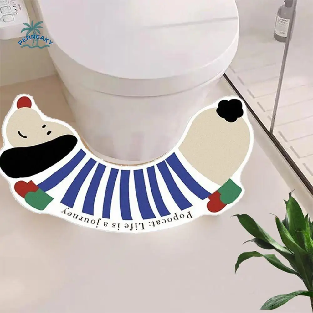 

Cute Cartoon U-Shaped Bath Mat Polyester Quick Dry Bathroom Carpet Soft Non-Slip Shower Rug Doorway
