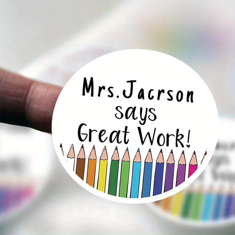 Round Stickers, Customizable with Names and Other Information, Colored Pencil Design, Suitable for Decorations and Various Types of Packaging