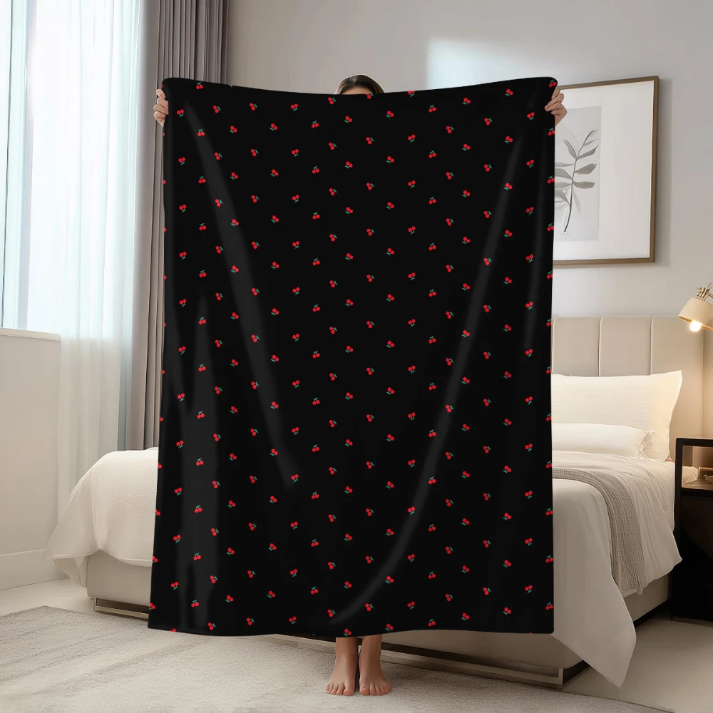 Mini Black Cherry Dot Pattern Print Throw Blanket warm bedroom reading sofa Blanket indoor lounge courtyard space Birthday