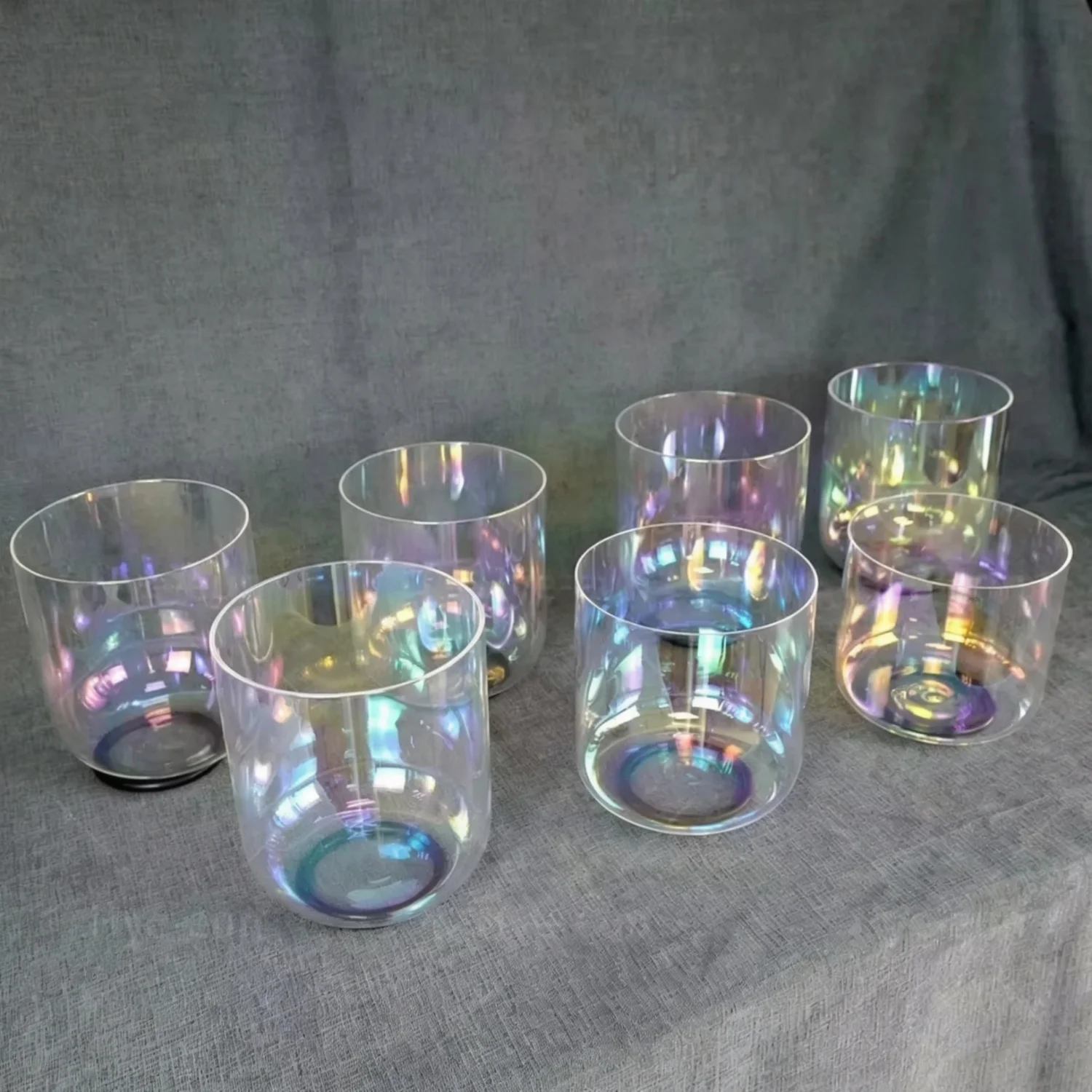 STAR LIN KUP 7pcs Crystal Singing Bowls Set 5.25-6.75 Inch C D E F G A B Notes Sound Healing Meditation Yoga Chakra Balance