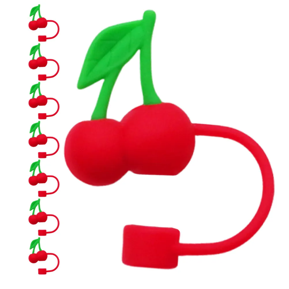 Red Cherry Silicone Straw Topper Reusable 10Mm Tumbler Cup Straw Cover Dust Protector Cute Fruit Design Drinking Accessory