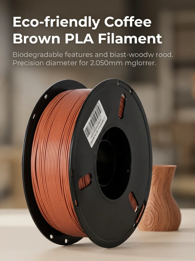 Coffee Brown PLA Filament 1.75mm 1KG for 3D Pen and Printer - Eco-Friendly, Smooth Printing Accuracy +/- 0.02mm  Premium PLA 3D