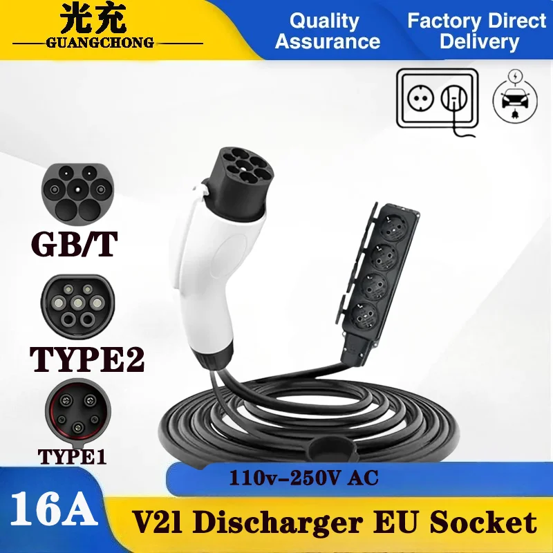 

16A EU Socket Type1 Type2 GBT Plug Electricity Vehicles Discharge Suitable For GBT ioniq5 Mg4 Korean 220v Car Supports V2L