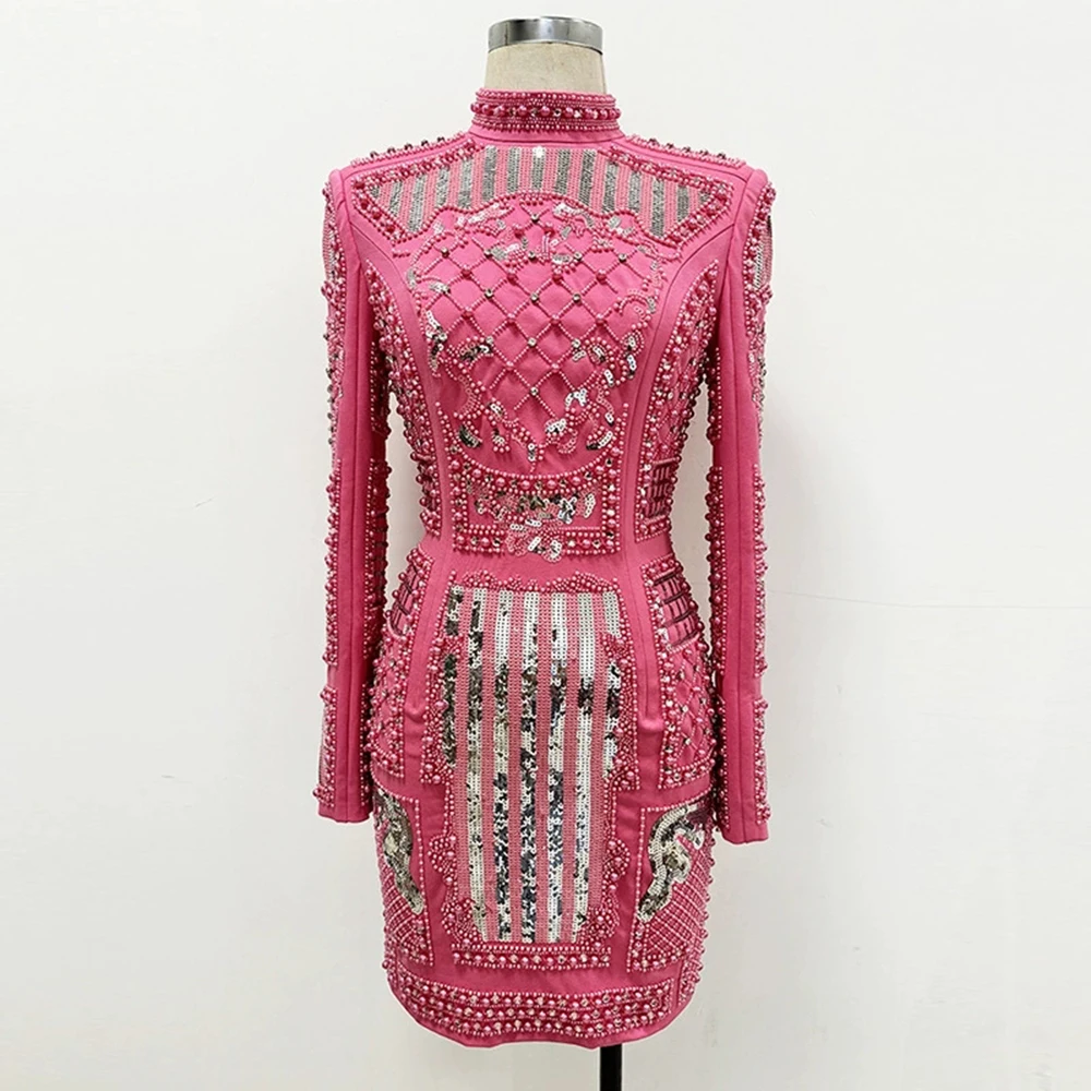 2025 autumn and winter new European and American fashion heavy diamond beaded sequined elastic tight dress small dress-GZXX1583