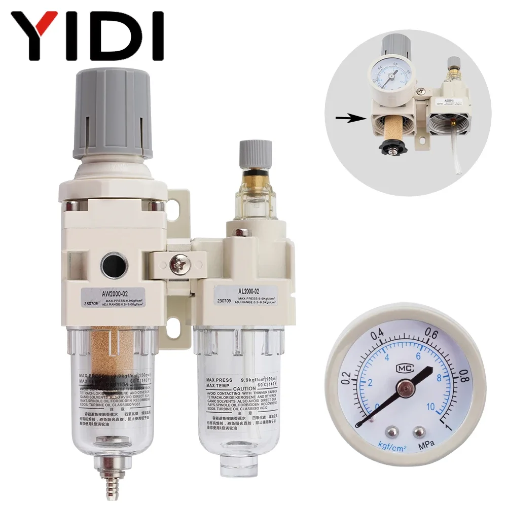 YIDI Pneumatic Compressed Air Compressor FRL FR.L Filter Regulator Drain Air Source Component Pneumatic Tool Tools AC2010-02 1/4