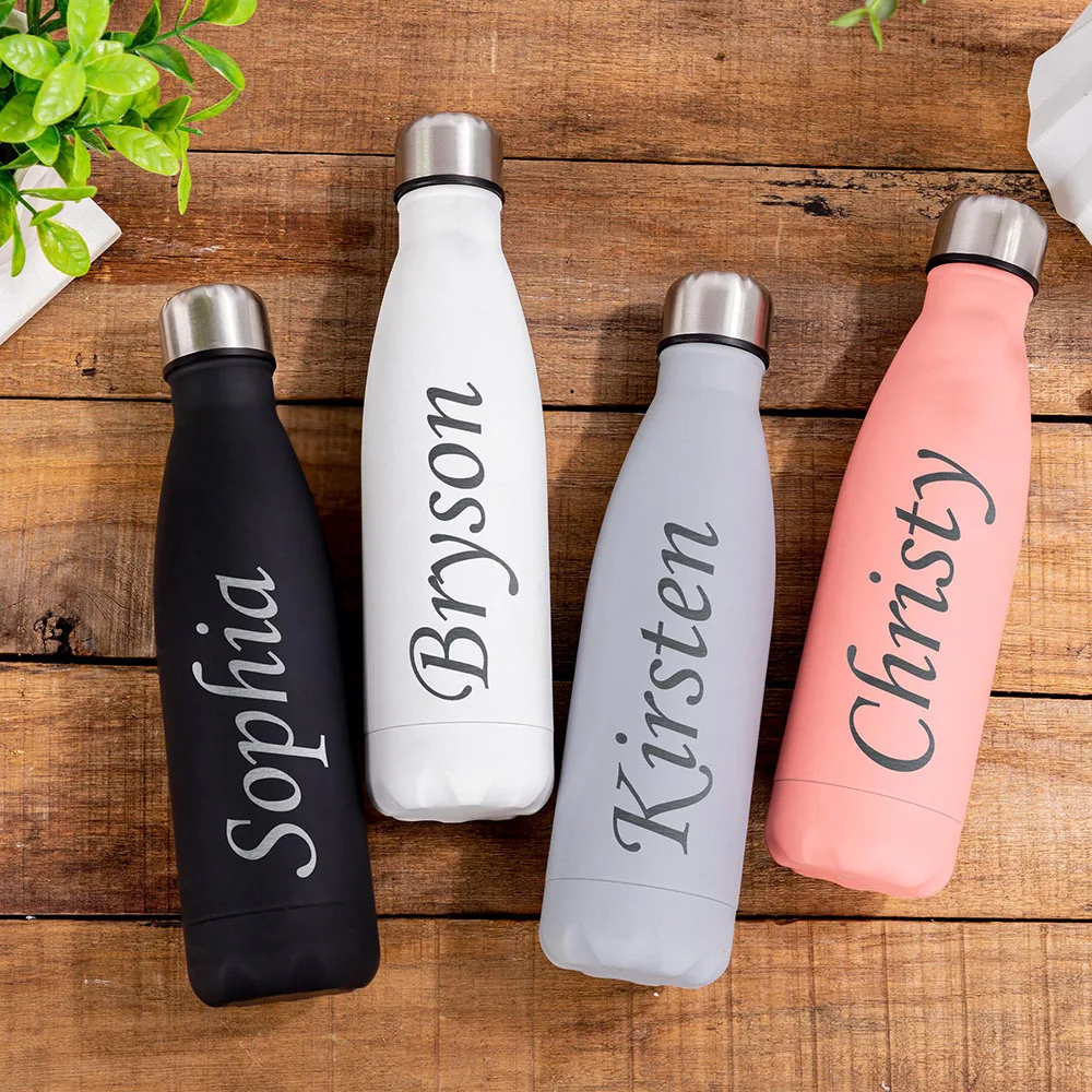 Personalized Stainless Steel Water Bottle Thermos Tumbler Bridesmaid GIft Custom Name Cola Shape Insulated Outdoor Insulated Cup