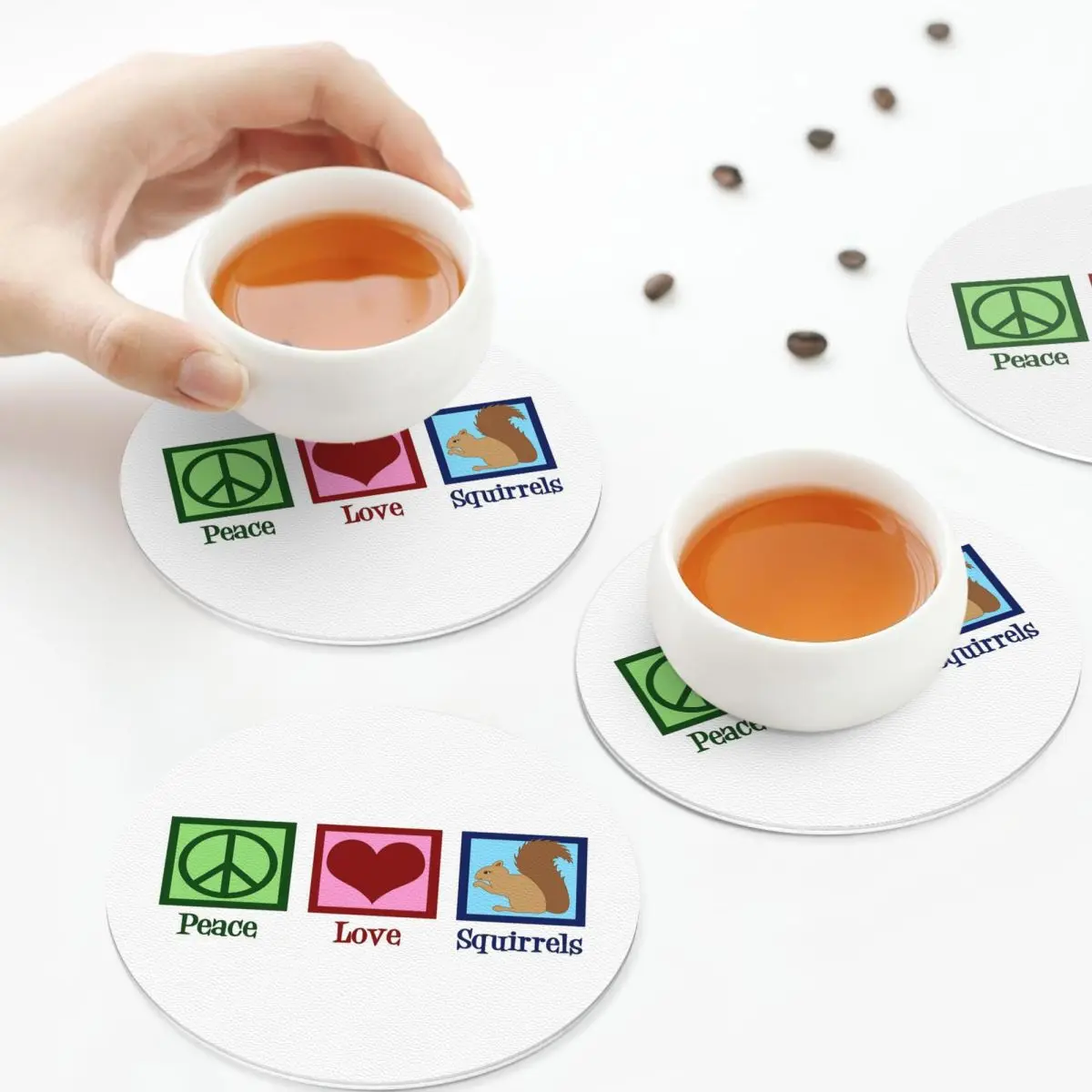 

Подставки Peace Love с белками, кожаные салфетки, водонепроницаемые изоляционные кофейные коврики для дома, кухни, обеденные подушечки, набор из 4 шт.