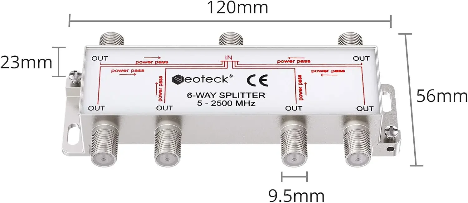 Neoteck 6-Way Coax Cable Splitter MoCA 5-2500MHz، Coaxial Splitter