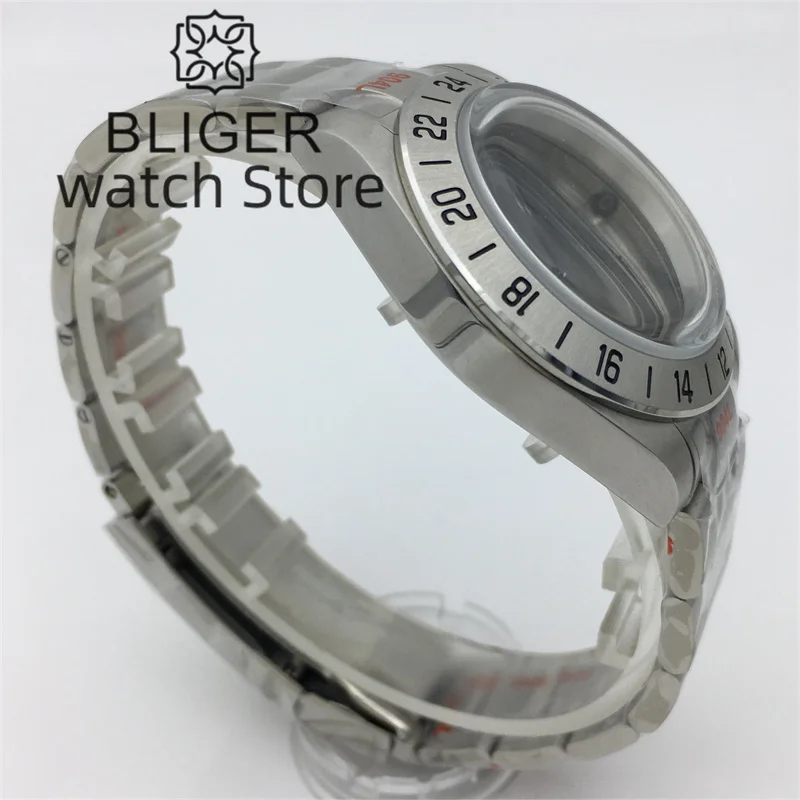 BLIGER 40mm Explorer 2 Case Solid bezel Dome Glass Fit NH34 NH35 NH36 ETA2824 PT5000 movement Stainless Steel Watch Case