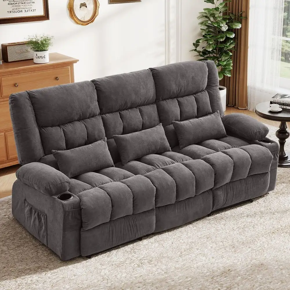 

3-Seat Living Room Sofa with Cup Holders and Manual Recliners