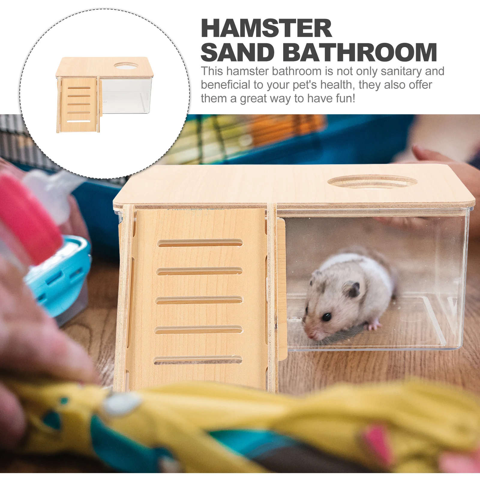 

Transparent Hamster Sand Bath Box Acrylic Bath Tub with Wood Ladder for Small Pets Gerbils Chinchillas Sand Bathroom