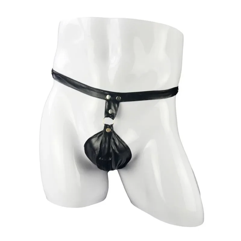 Erotic Men's Underwear Gay Sexy Low-rise U Convex Pouch G-string Homme Penis Bulge T Back Thong Pu Leather Open Buttocks Mankini