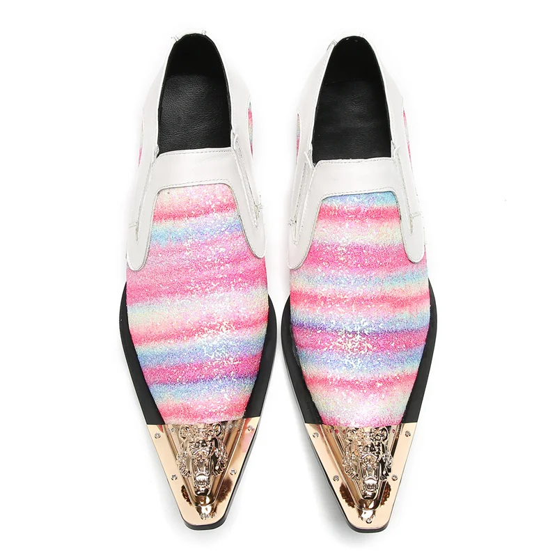 Brett Frühling Herbst Schuhe für Männer Metalle Hut Spike rosa Business Bankett Party sozialisieren Rindsleder Hochzeit Herren schuhe – Detail 22