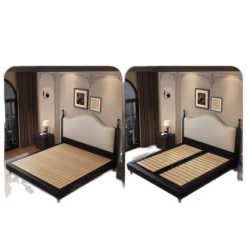

Medieval style solid wood bed 1.8 meters master bedroom French retro leather fabric oak high-end soft bag bed