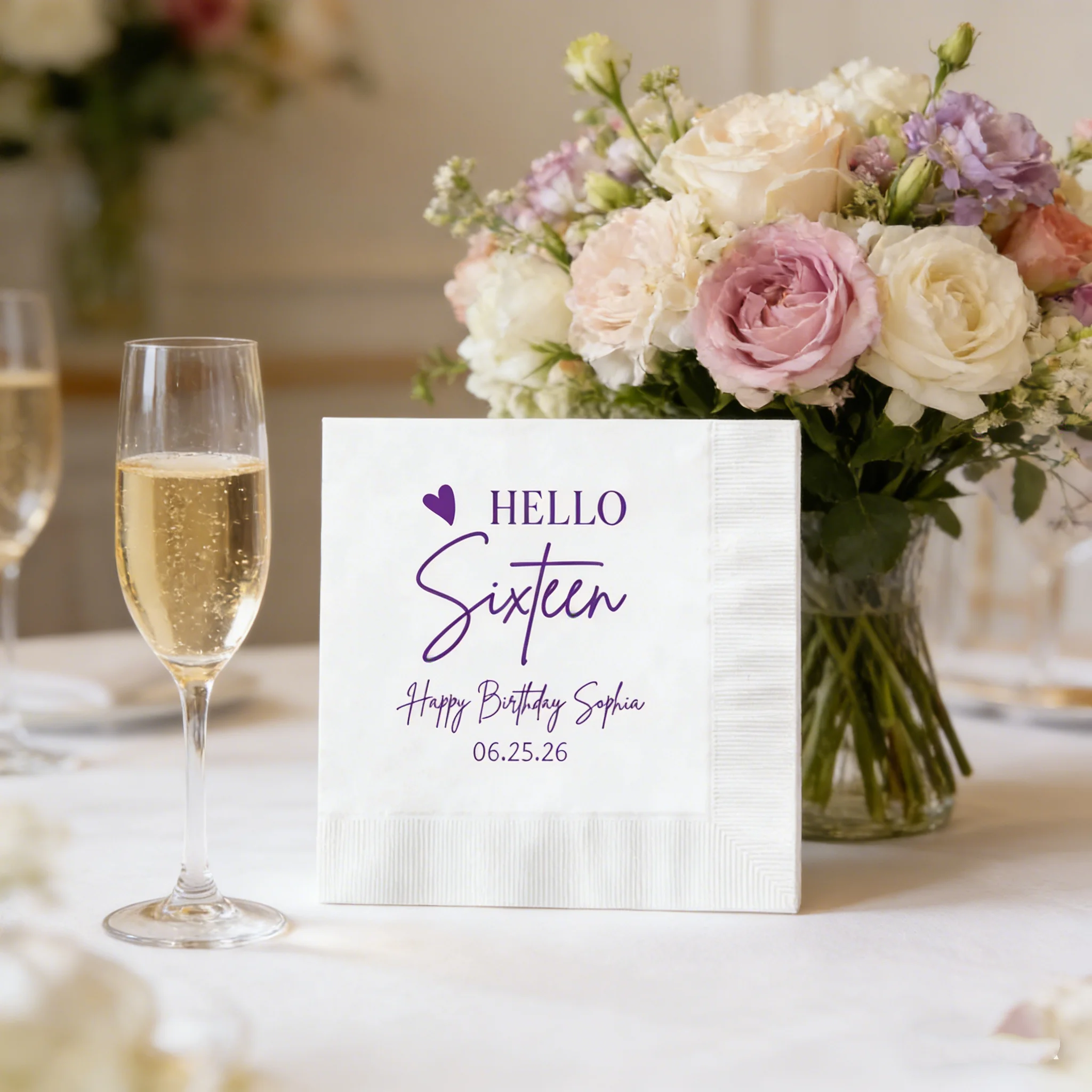 

50 шт. персонализированных салфеток для дня рождения Sweet Sixteen с монограммой, индивидуальные бумажные полотенца для гостей с различными вариантами цветов