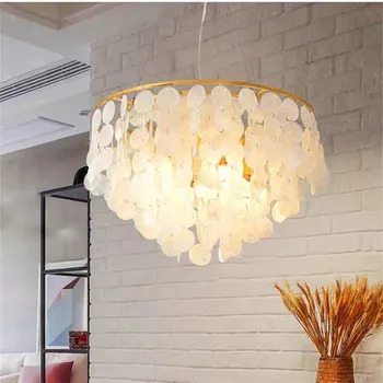 Capiz 쉘 샹들리에 럭셔리 골드 크롬 LED 램프, 거실 레스토랑 걸이식 조명 기구, 호텔 홀 식탁 조명 