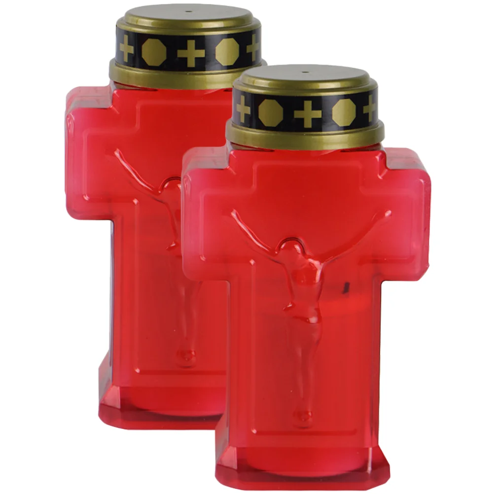 Light Reusable Religious LED Prayer Flameless Candles Lamps Cross Red Night Bulb Tealights