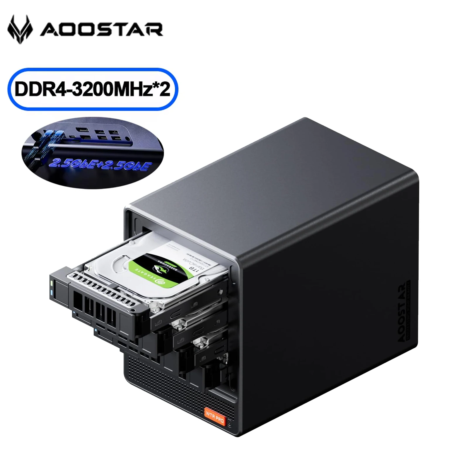 AOOSTAR Mini PC Nas WTR PRO R7 5825u Windows 11 Pro Mini PC 16/32GB DDR4 512GB/1T Supports 2.5/3.5 "HDD * 4 Desktop Computer