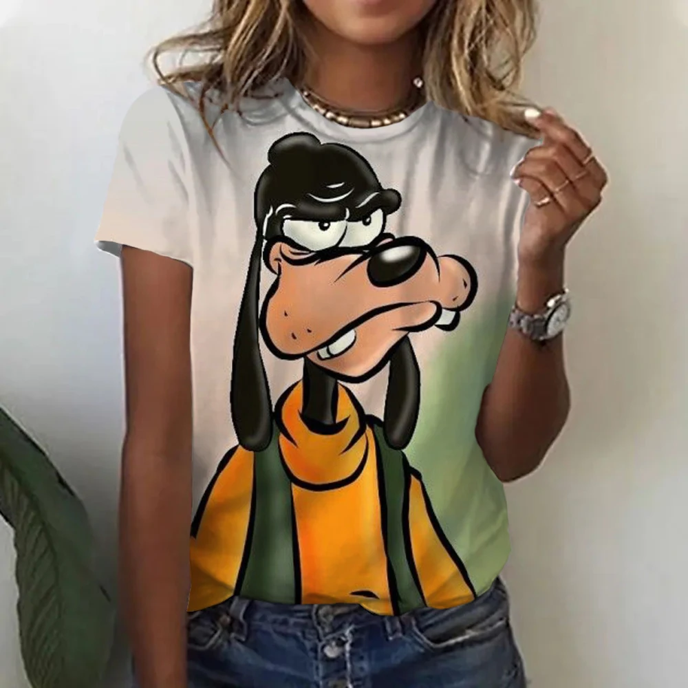 Disney Goofy T-shirt Donna Anime Tee Shirts Cartoni animati Kawaii Abbigliamento casual Moda Cotone Unisex Streetwear Harajuku Top