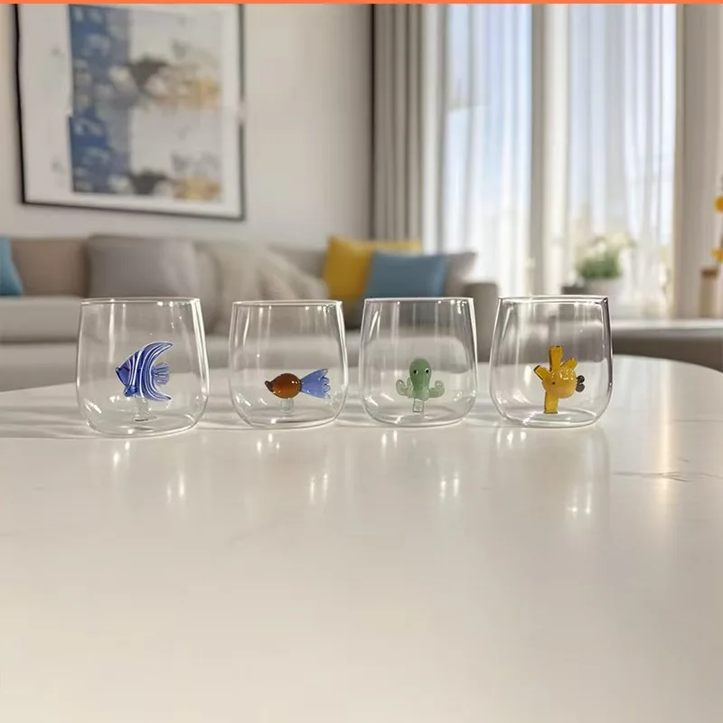 

12oz 1piece 350ml Three-dimensional animal cups, cute and super cute creative glass animals, small fish simple cups.