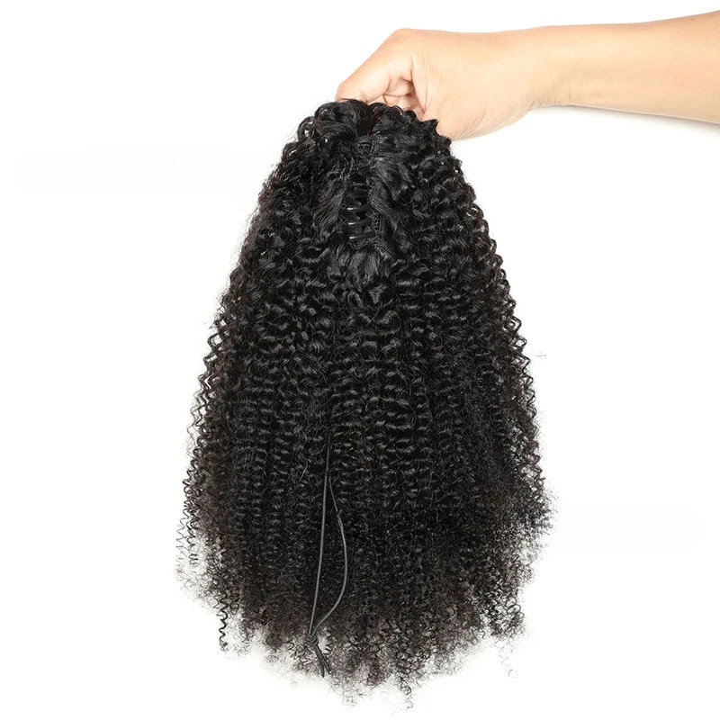 Афро-кудрявый хвост, человеческие волосы, наращивание хвоста для женщин, зажим для когтей в хвосте, 3C-4A, бразильские девственные волосы