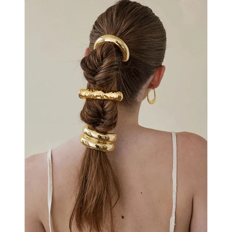 European and American cross-border new hairpins, personalized alloy glossy hair ropes, simple color-preserving wear-resistant ru