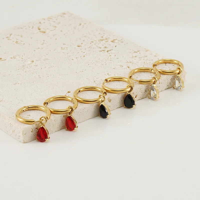 10PCS Retro Red Geometry Heart Zircon Earrings Stainless Steel Earrings for Women Love Hoop Earrings Gifts for Her Wholesale