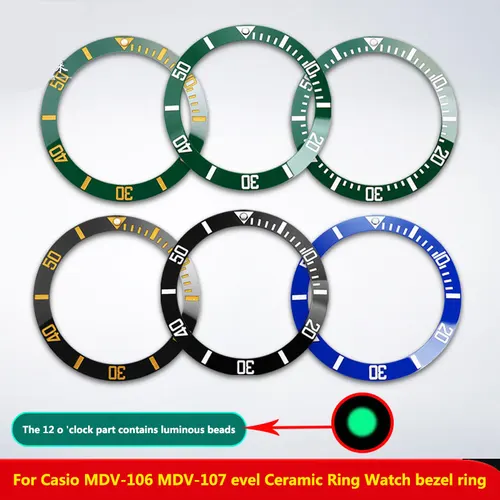 Imagen 1 del producto Para Casio MDV-106 MDV-107 pez espada agua fantasma biselado anillo de cerámica reloj bisel anillo escala Digital cuentas luminosas anillo inclinado hombres