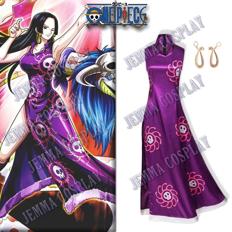 

Premium Quality Japan Cosplay Boa Hancockk Costume Anime Sexy Purple Dress Qipao Cheongsam ACGN Party Carnival Performance