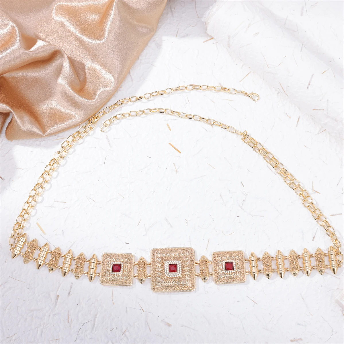 Classic and Gorgeous Ladie‘s Alloy Chatelaine Women's Long Skirt Chain Accessories Bohemian Body Jewelry Moroccan bridal belt