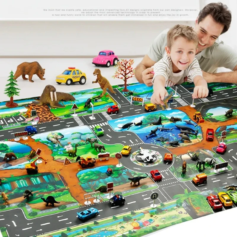 Dinasour 100x130 Baby Toy Play Mat Farm Road Portable Map Baby Educational Rugs Toddler Dinosaur Waterproof Mat Crawling Carpet