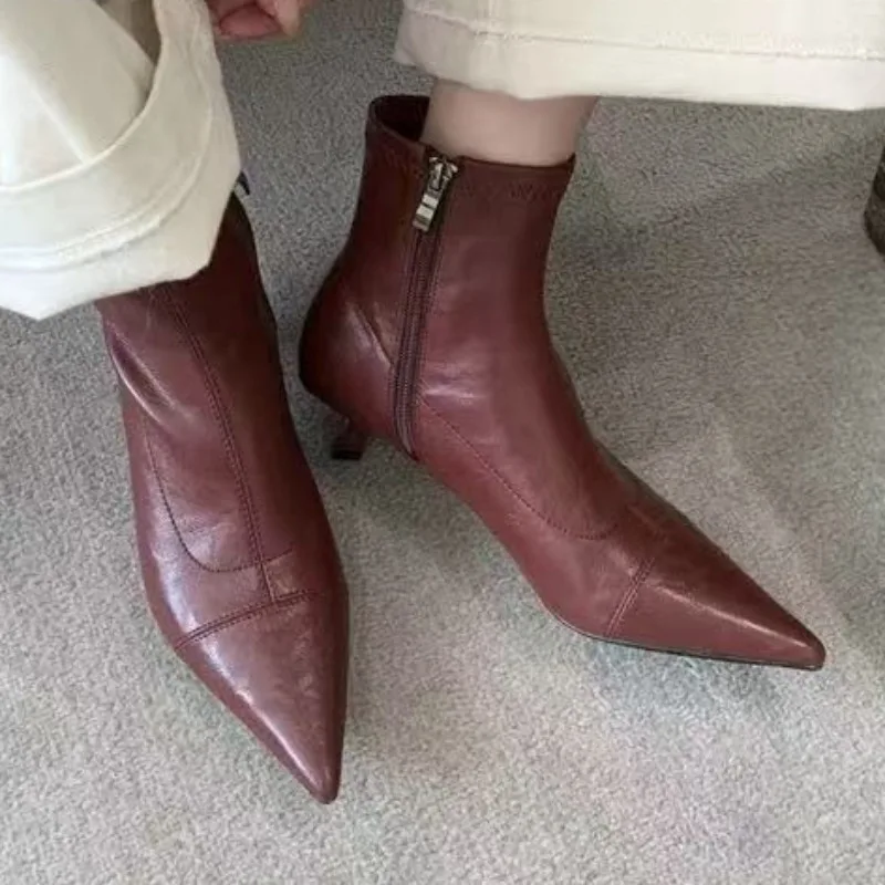 

Mid Heels Women Pointed Toe Short Boots Designer Winter New Shoes 2025 Fashion Chelsea Ankle Boots Dress Pumps Party Zapatillas