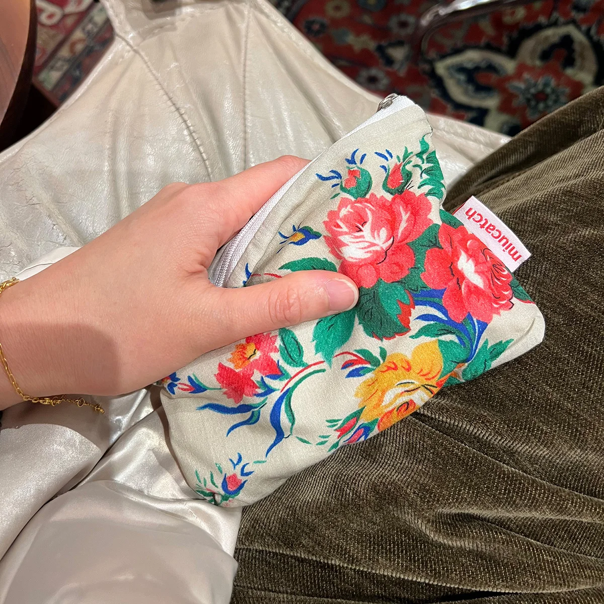 Floral Vintage Peony Chinese Style Lipstick Cushion Compact Sanitary Napkin Women Small Makeup Storage Bag