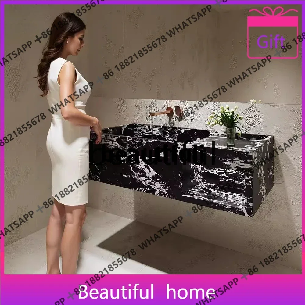 

Blue jade narrow edge deep sink marble light luxury rock slab hand wash washbasin bathroom bathroom cabinet