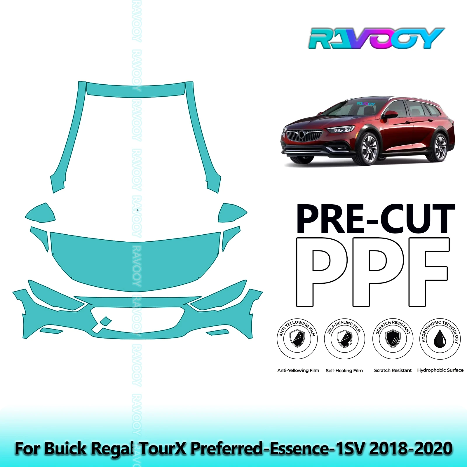 

8.5Mil Precut Paint Protection Film PPF Clear Bra Front Kit For Buick Regal TourX Preferred-Essence-1SV 2018-2020