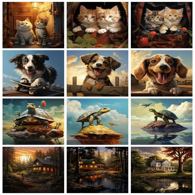 

RUOPOTY Painting on Numbers Cute Kitten Puppy HandPainted On Canvas Hand Painted Kits Painting House Perfect Gift Home Decor