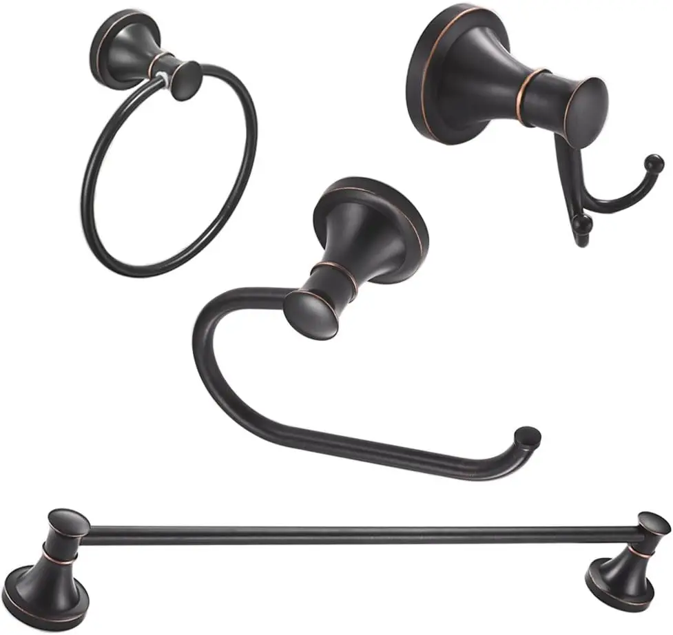 

Oil Rubbed Bronze Bathroom Accessories Set: Towel Bar, Ring, Paper Holder & Hooks
