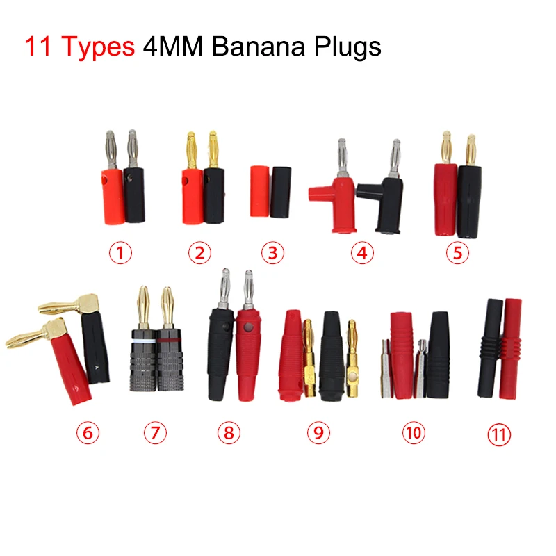 Gold metal Plate or Copper 4mm Banana male female to female Connector socket red black Audio Speaker Screw angel Plug Solderless