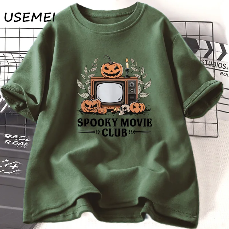 Spooky Movie Club T Shirt Funny Halloween Horror Fall Pumkin Graphic T Shirts Women Men Loose Cotton Short Sleeve Tees Clothes