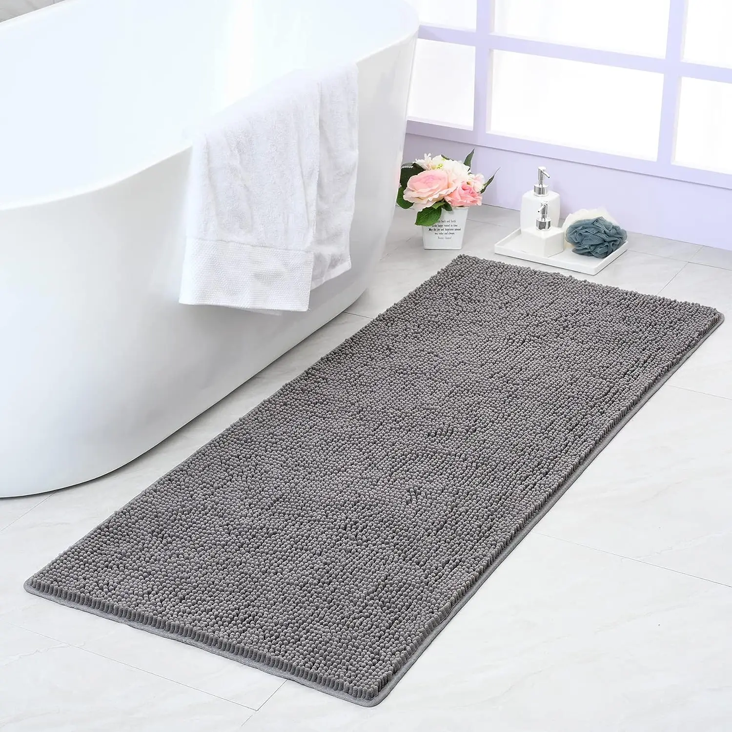 Non-Slip Bathroom Rug Shaggy Bath Mat Washable Rugs for Bathroom Shower Soft Plush Chenille Absorbent Carpets Mats