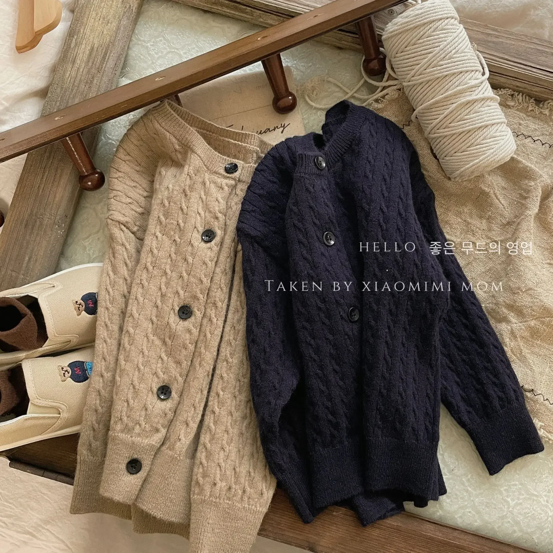 Korean Style Autumn Baby Boys Girls Knitted Sweaters Beige Blue Single Breasted Coats Cardigans Kids Outwears