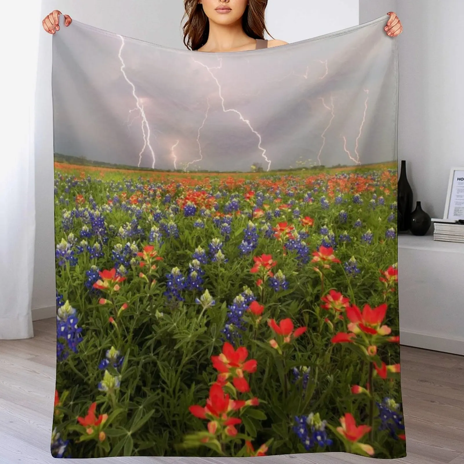 New Spring Thunderstorm Over a Field of Texas Wildflowers Throw Blanket Soft Big Bed linens for babies Blankets