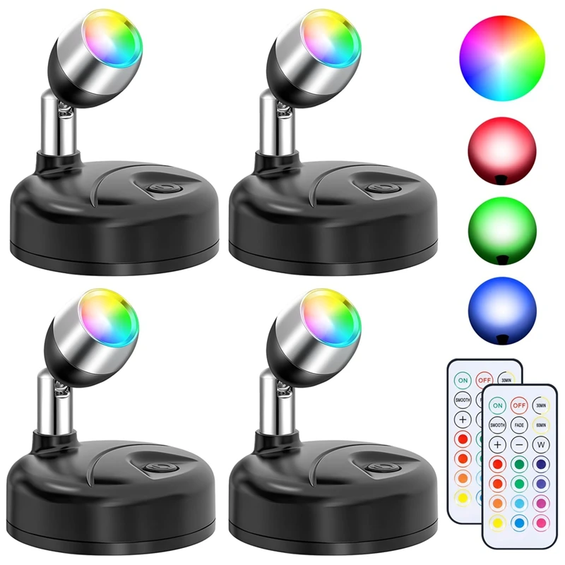 

A01F-Wireless RGBW Spot Lights Indoor Decor,4 Pack Floor Uplighting Indoor,13 Color Changing Tree Lights,With Remote
