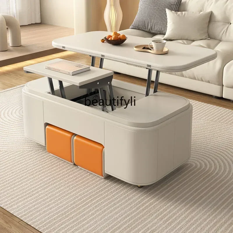cc182R Cream Style Coffee Table Multi-Functional Lifting and Foldable Dining Table Home Living Room Modern Minimalist Desk Dinin