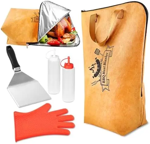 

Набор ROMANTICIST из 5 предметов: лопатка для гриля и термостойкий чехол для мяса для барбекю на открытом воздухе – изолированный мешок для охлаждения мяса для гриля, барбекю и коптильни