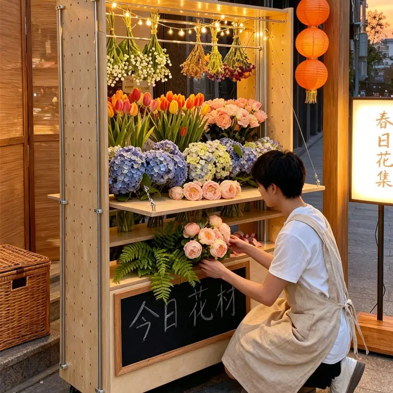 YJQ outdoor display marine board mobile food cart, multifunctional promotional cart, aluminum profile sales display cart